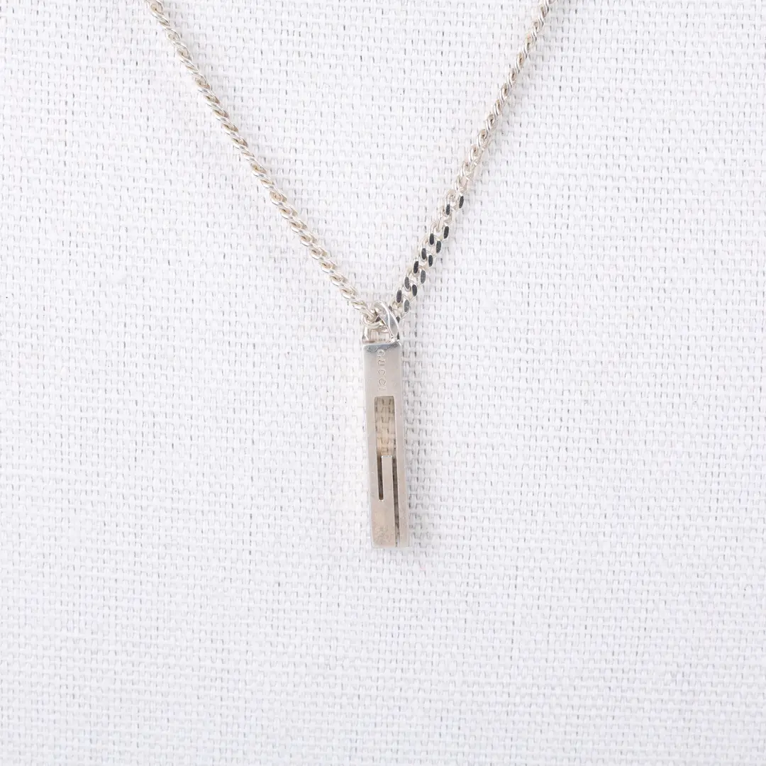 Gucci G Logo Bar Silver Pendant Necklace