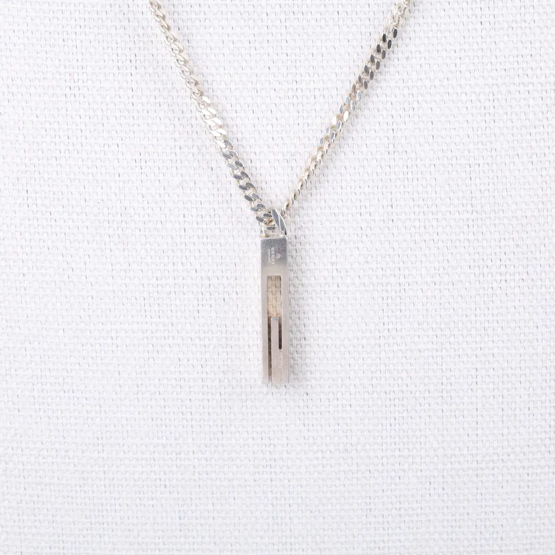 Gucci G Logo Bar Silver Pendant Necklace