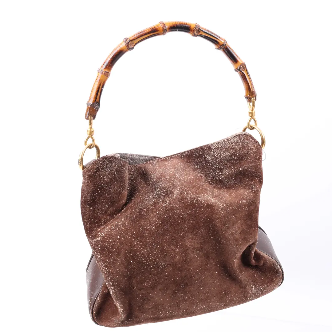Gucci Vintage Bamboo Brown Suede Shoulder Bag