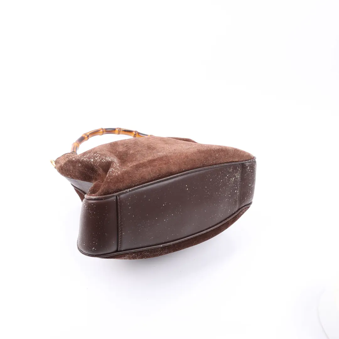 Gucci Vintage Bamboo Brown Suede Shoulder Bag