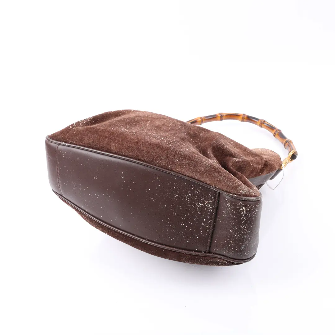 Gucci Vintage Bamboo Brown Suede Shoulder Bag