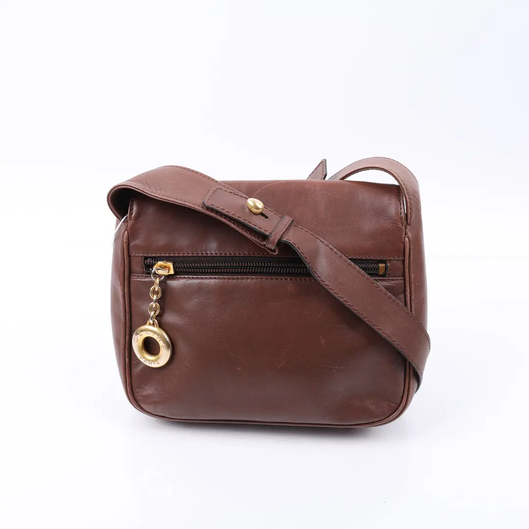 Celine Vintage Ring Logo Brown Leather Shoulder Bag