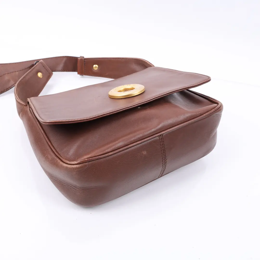 Celine Vintage Ring Logo Brown Leather Shoulder Bag