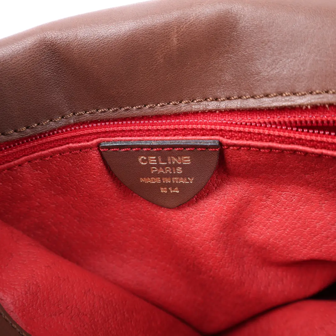 Celine Vintage Ring Logo Brown Leather Shoulder Bag