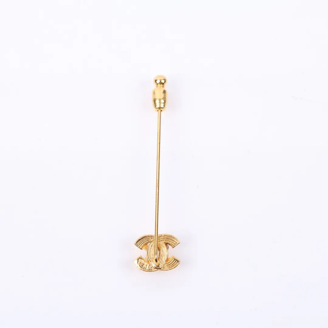 Chanel CC Logo Gold Rhinestone Stick Pin Brooch