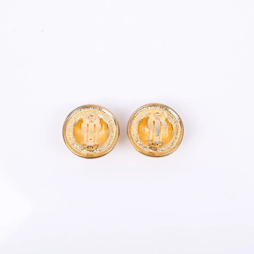 Celine Vintage Macadam Basketweave Gold Earring