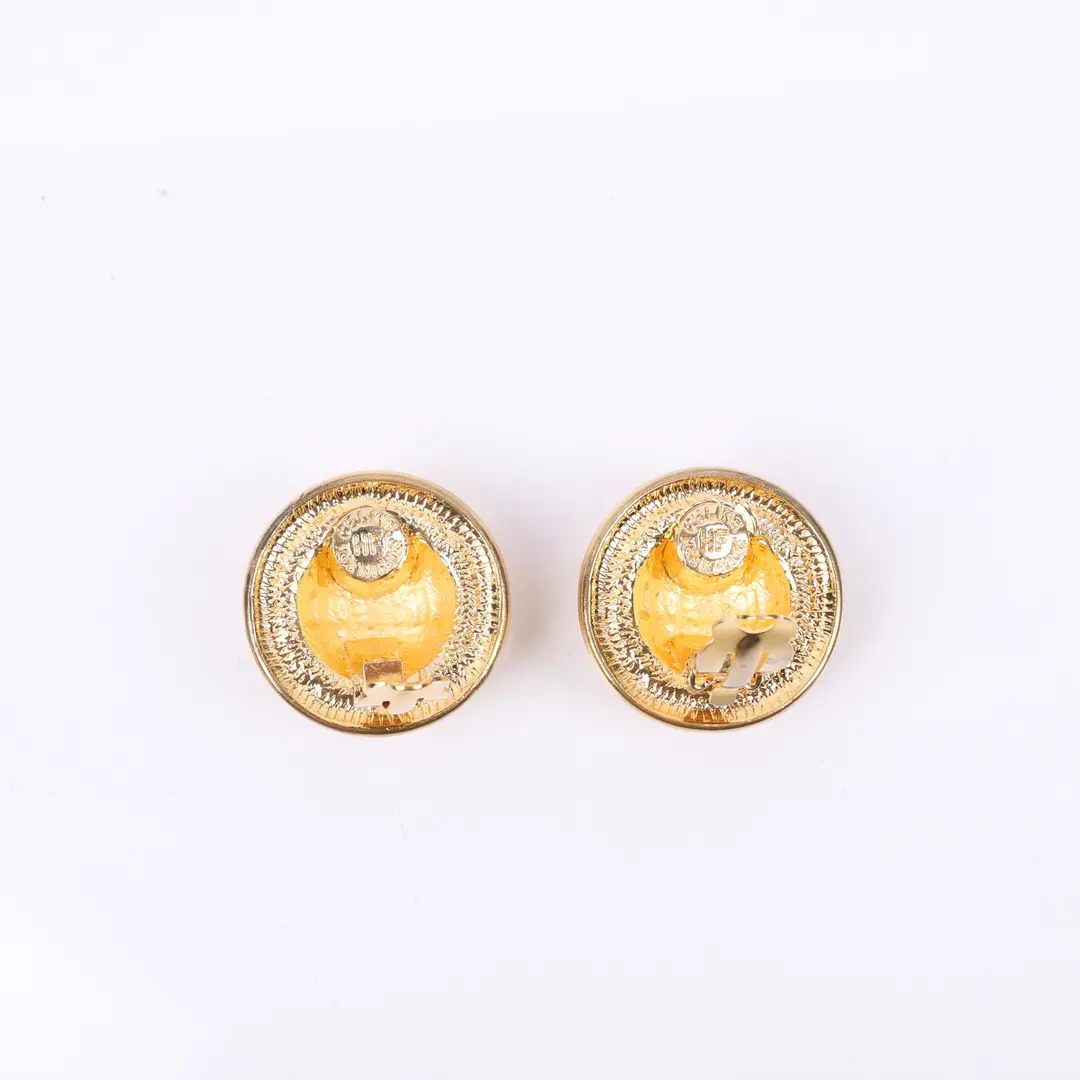 Celine Vintage Macadam Basketweave Gold Earring