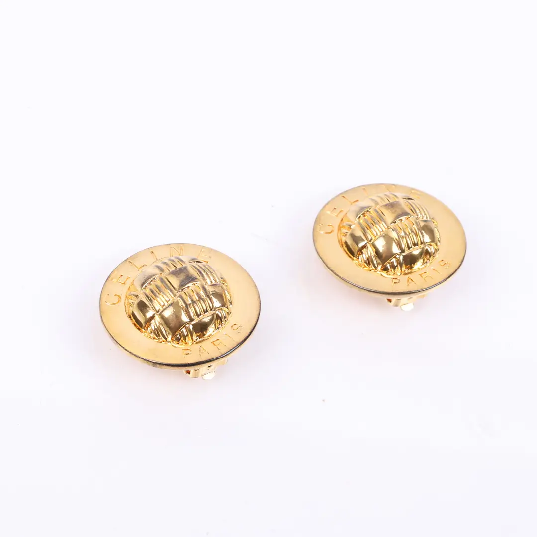 Celine Vintage Macadam Basketweave Gold Earring