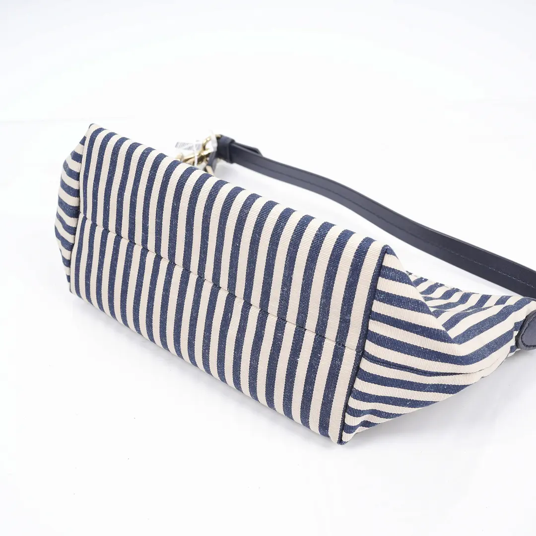Miu Miu Stripe Canvas Blue Shoulder Bag