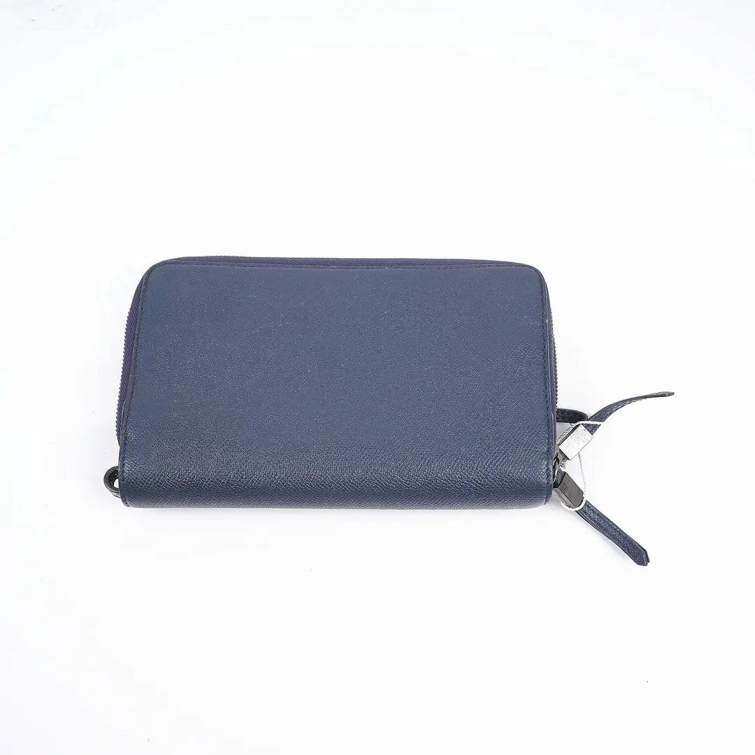 Burberry Blue Textured Leather Zip Around Wallet