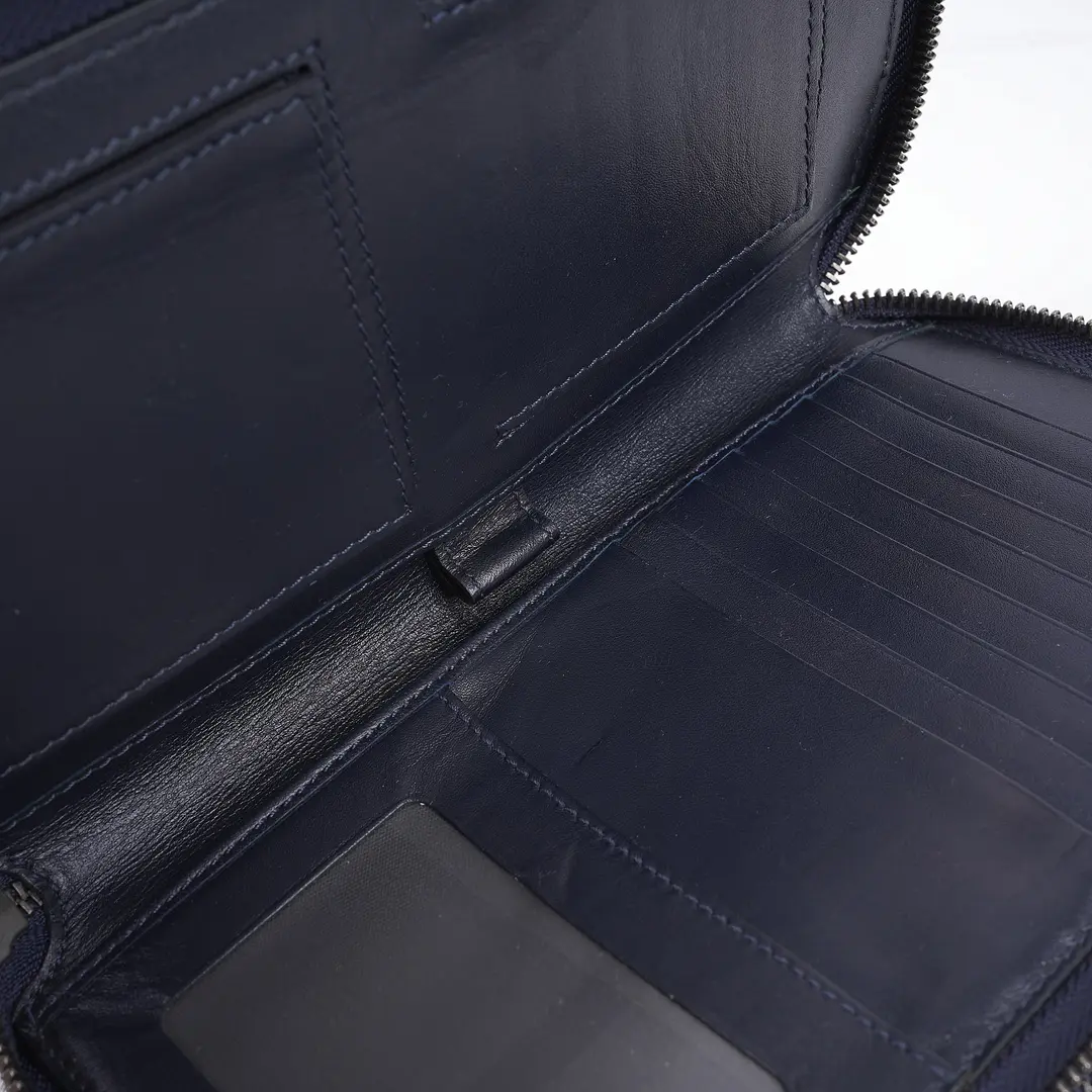 Burberry Blue Textured Leather Zip Around Wallet