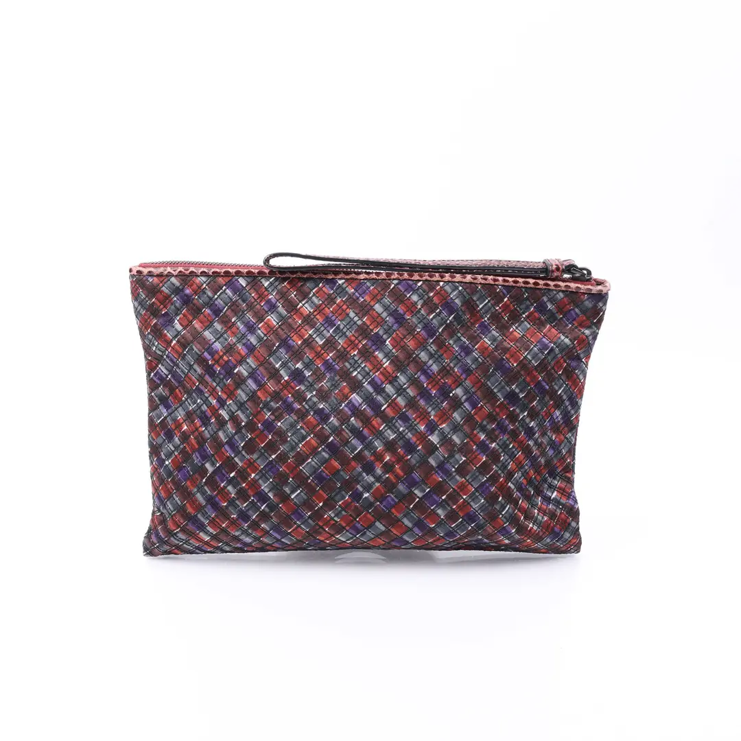 Bottega Veneta Intrecciato Red Multi Leather Clutch