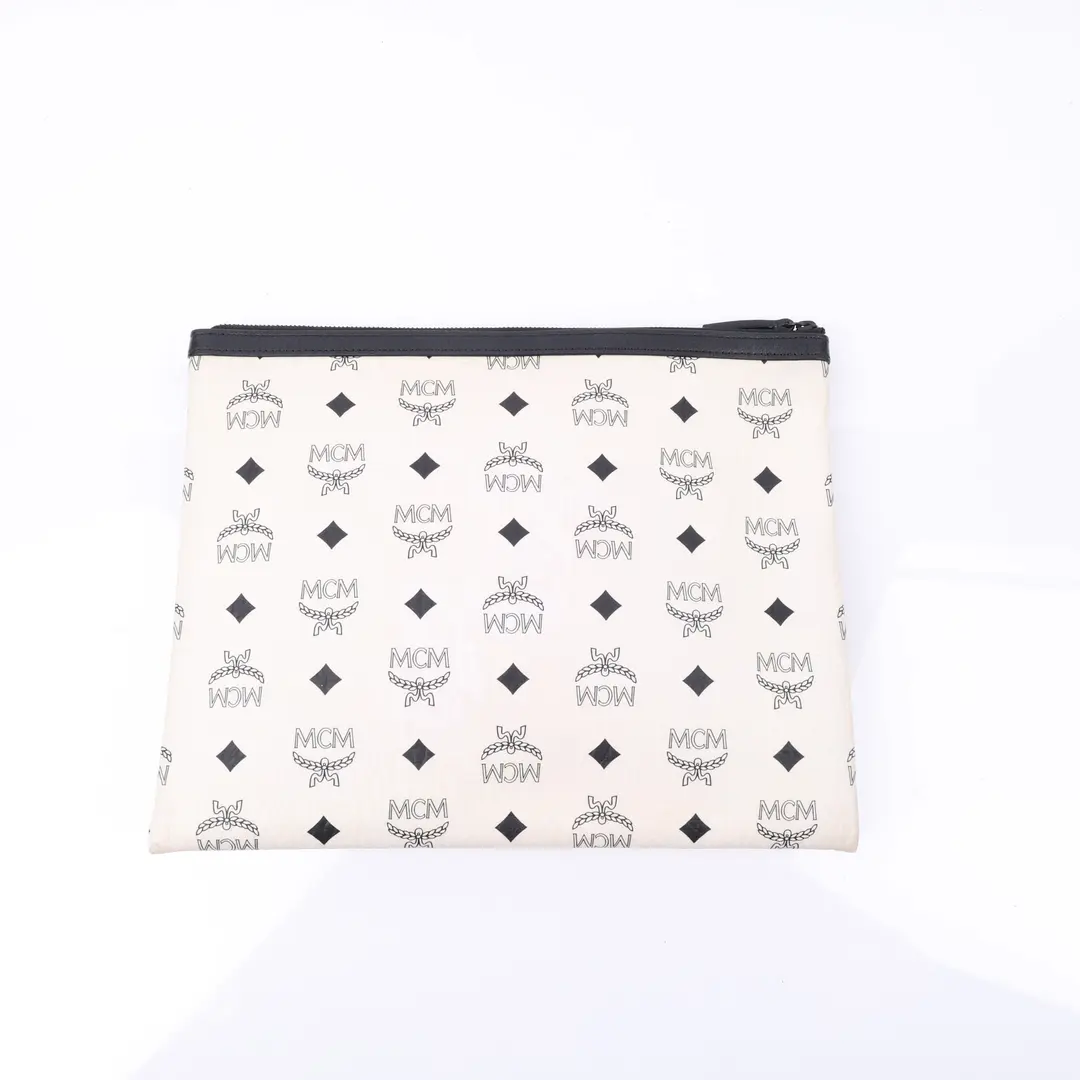 MCM Vogue Korea Kiss Print White Canvas Clutch