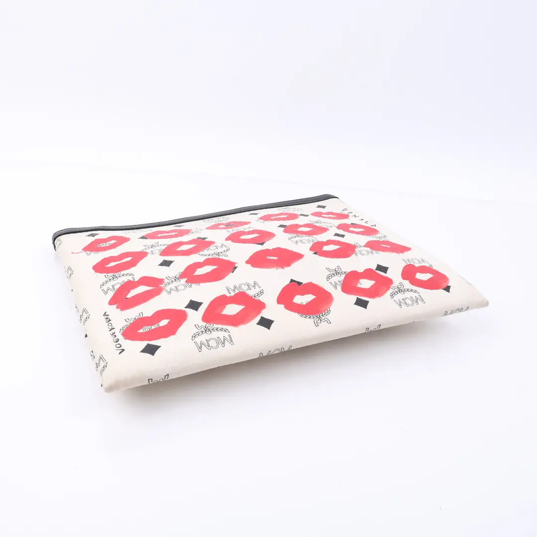 MCM Vogue Korea Kiss Print White Canvas Clutch