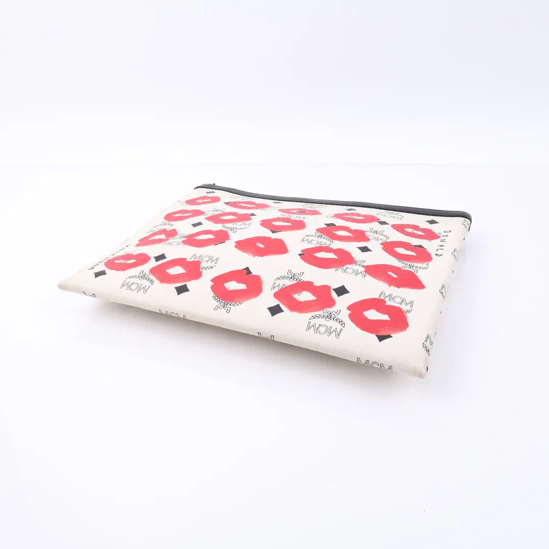MCM Vogue Korea Kiss Print White Canvas Clutch