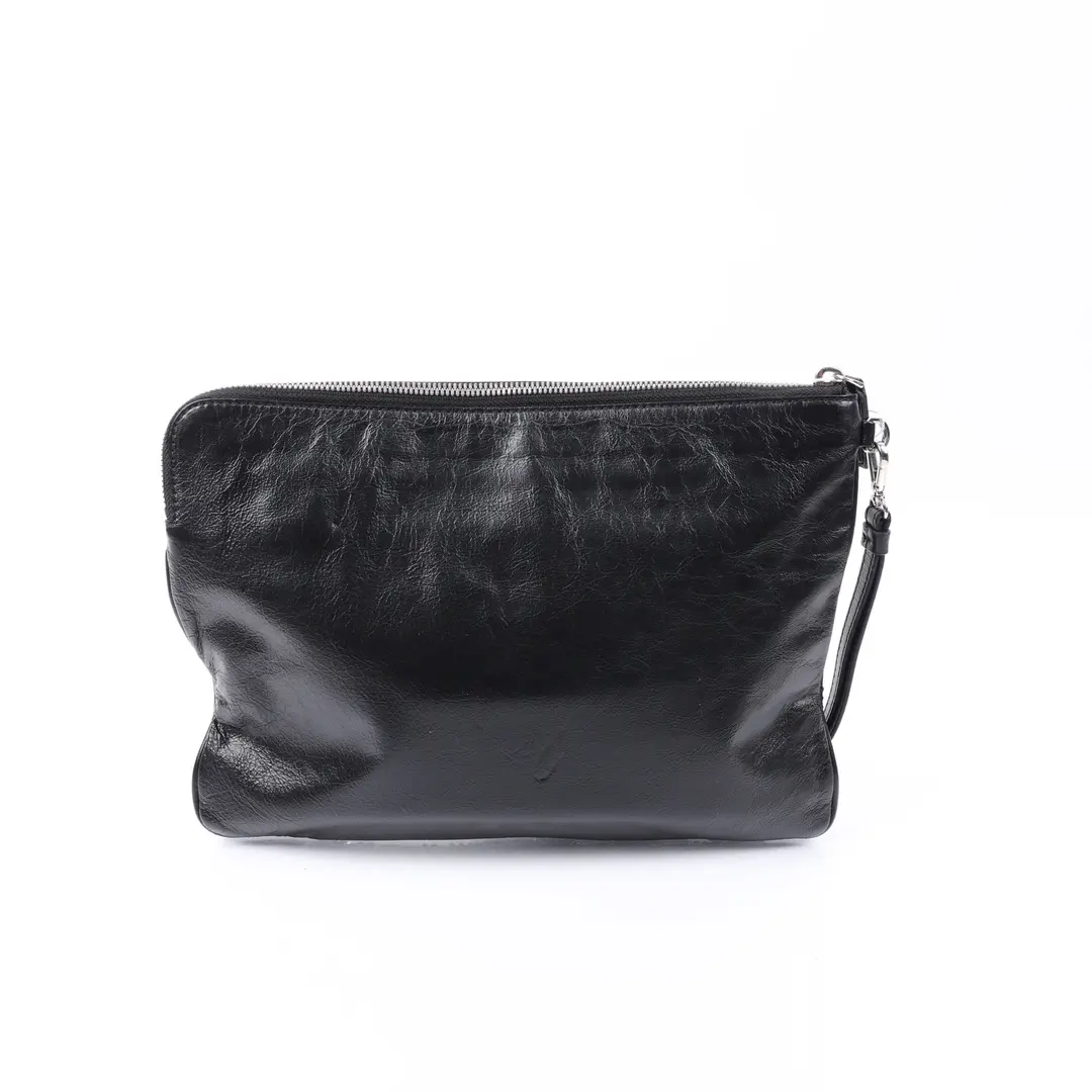 MCM Studded Logo Black Leather Wristlet Clutch