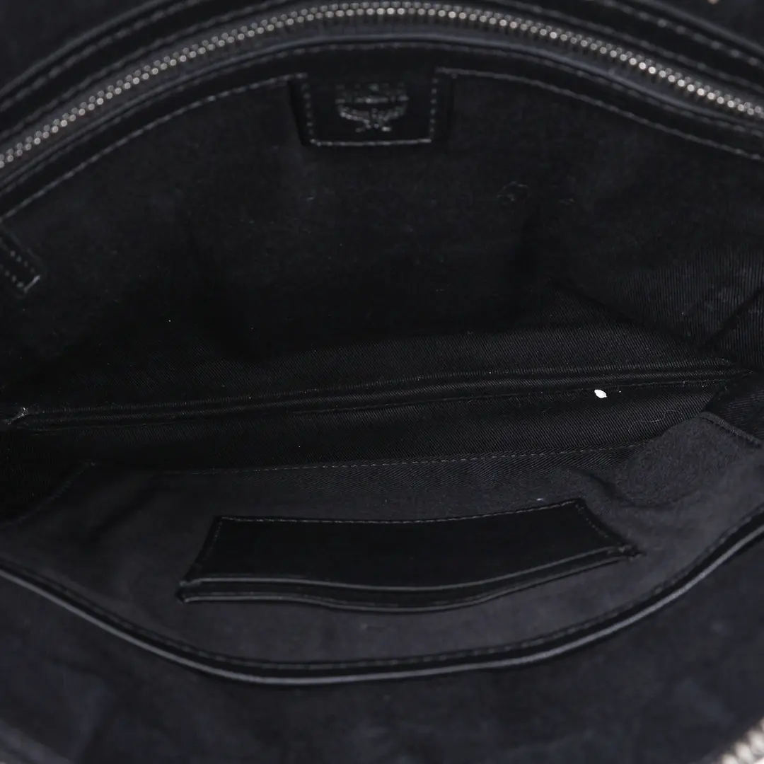 MCM Studded Logo Black Leather Wristlet Clutch