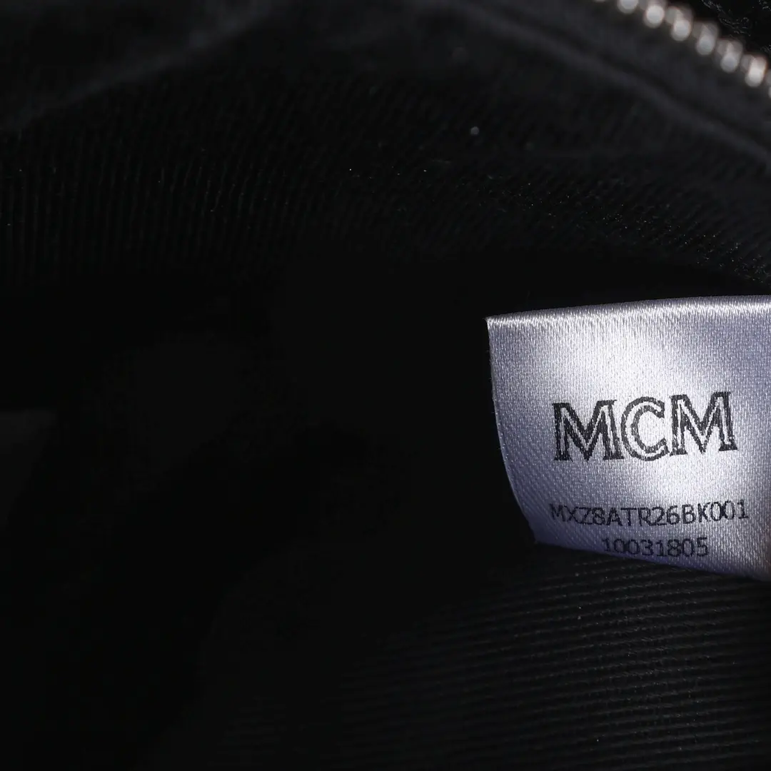 MCM Studded Logo Black Leather Wristlet Clutch