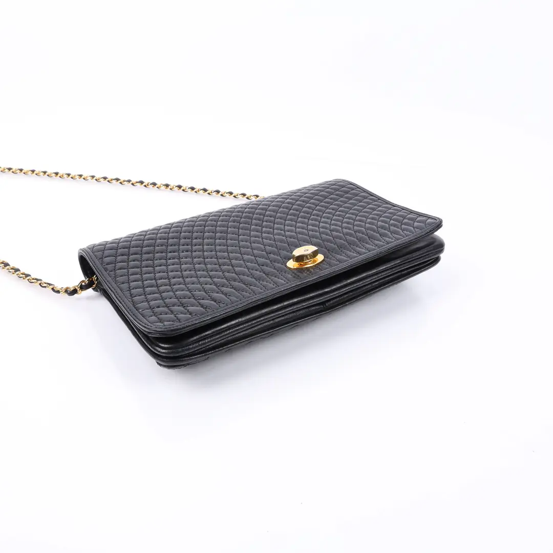 Bally Vintage Quilted Black Leather Shoulder Bag