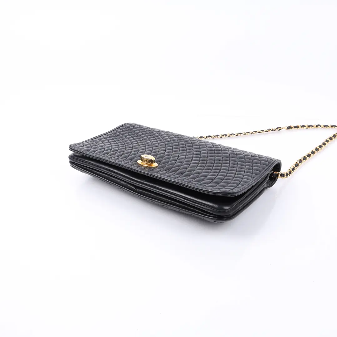 Bally Vintage Quilted Black Leather Shoulder Bag