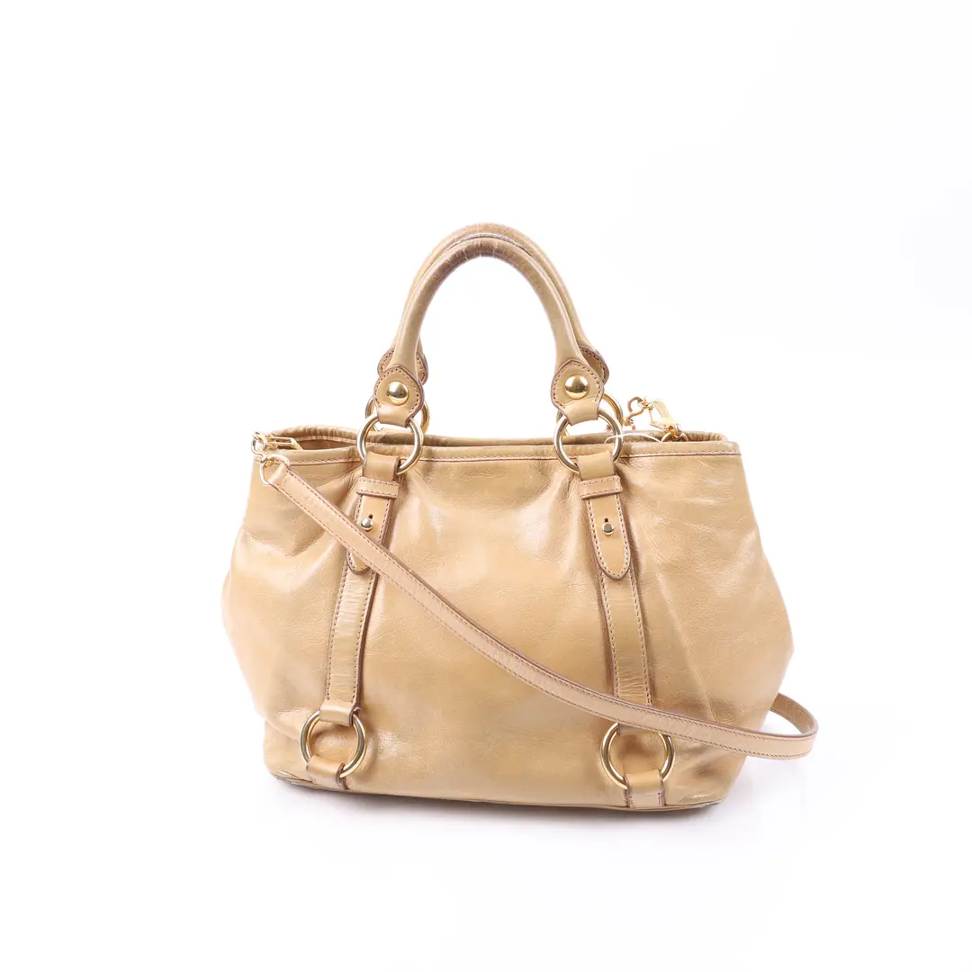 Miu Miu Vitello Lux Beige Leather Shoulder Bag