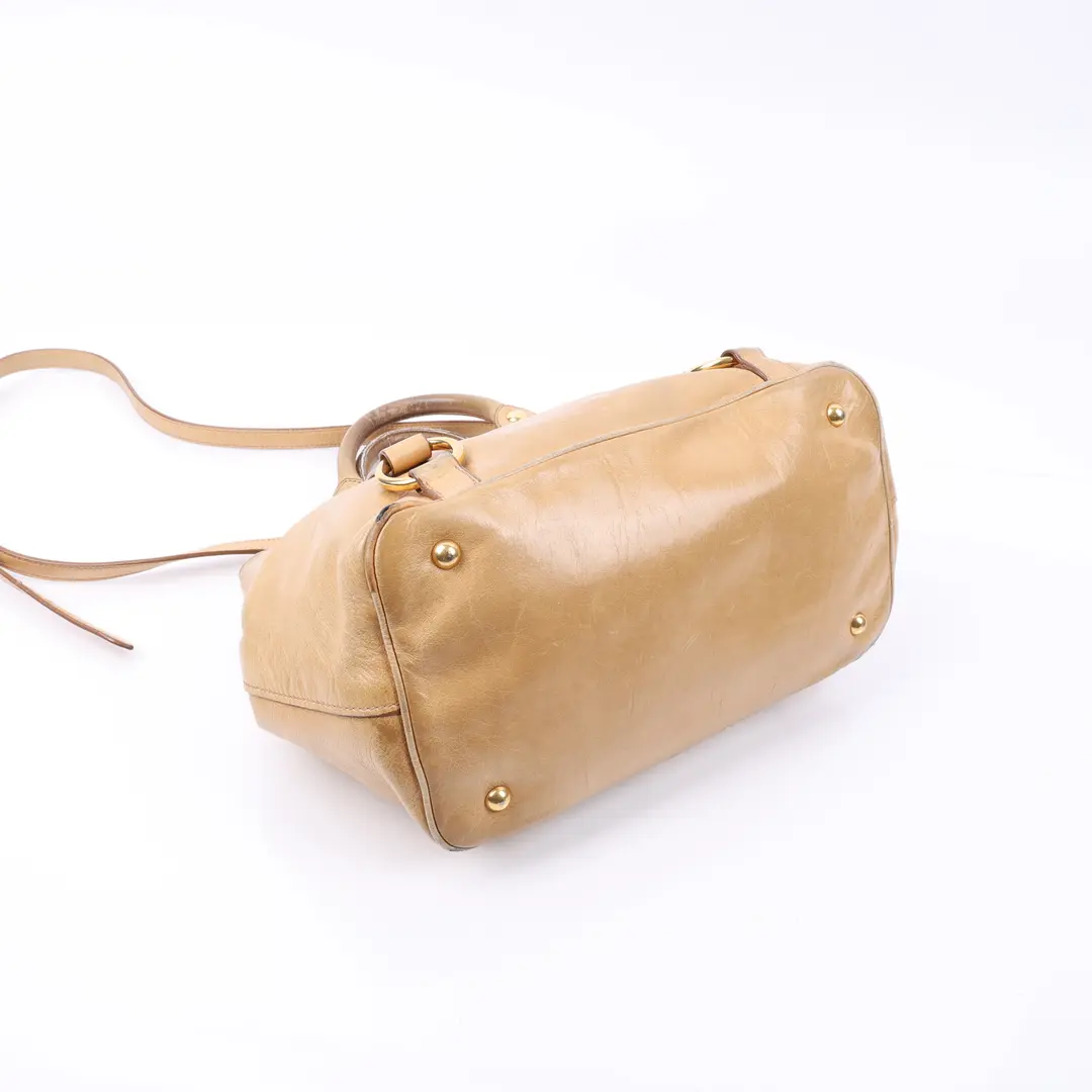 Miu Miu Vitello Lux Beige Leather Shoulder Bag