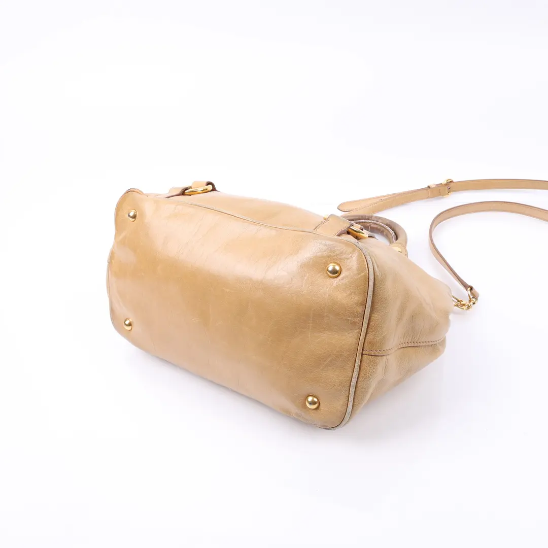 Miu Miu Vitello Lux Beige Leather Shoulder Bag