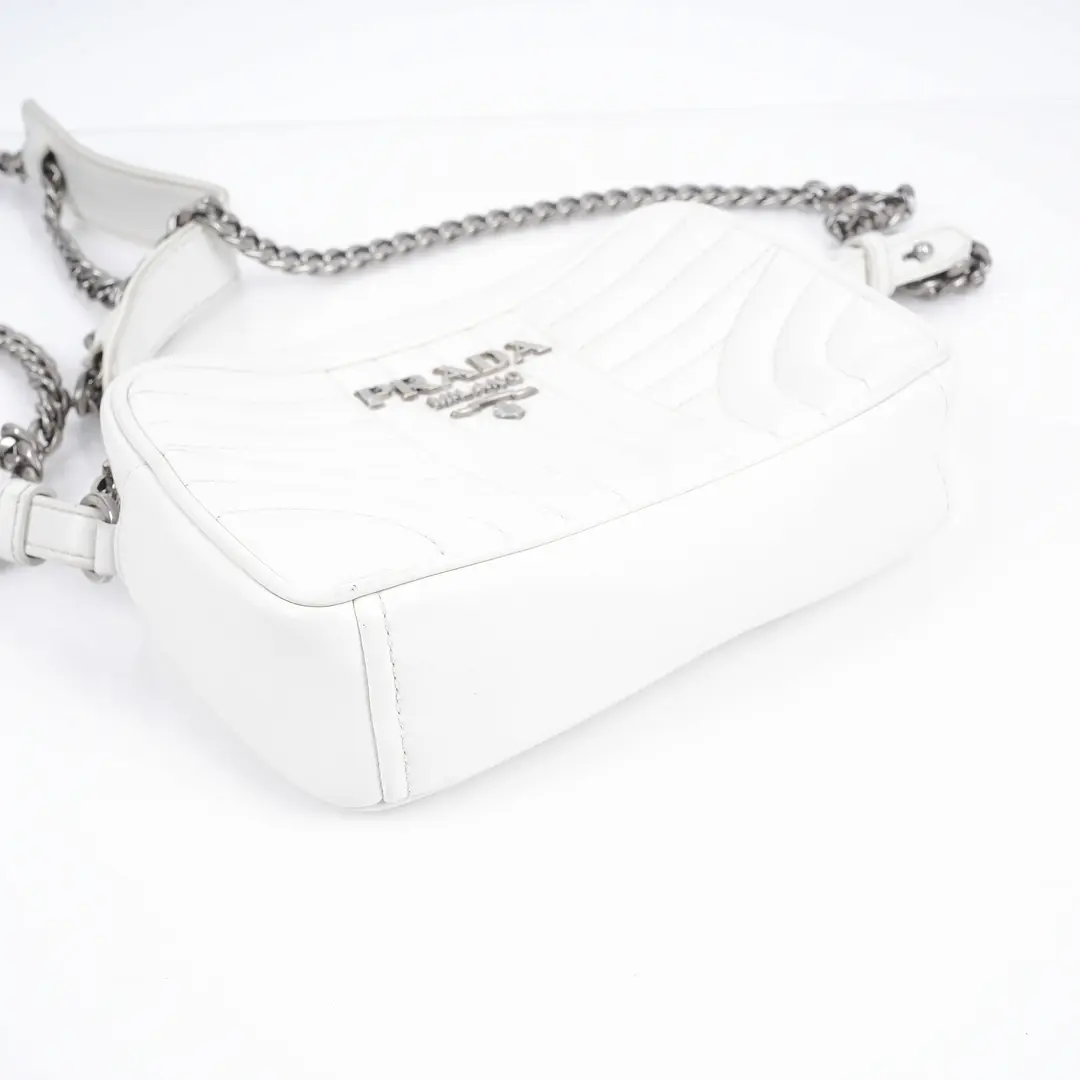 Prada Diagramme White Leather Shoulder Bag