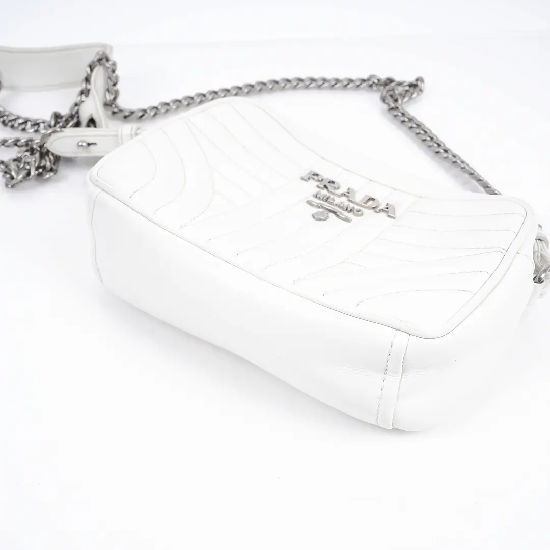 Prada Diagramme White Leather Shoulder Bag