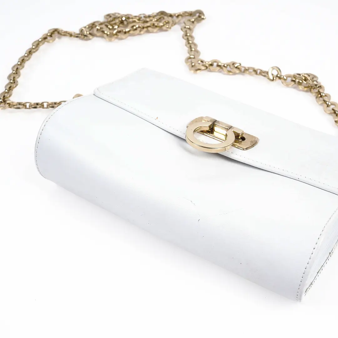 Salvatore Ferragamo Gancini White Leather Shoulder Bag