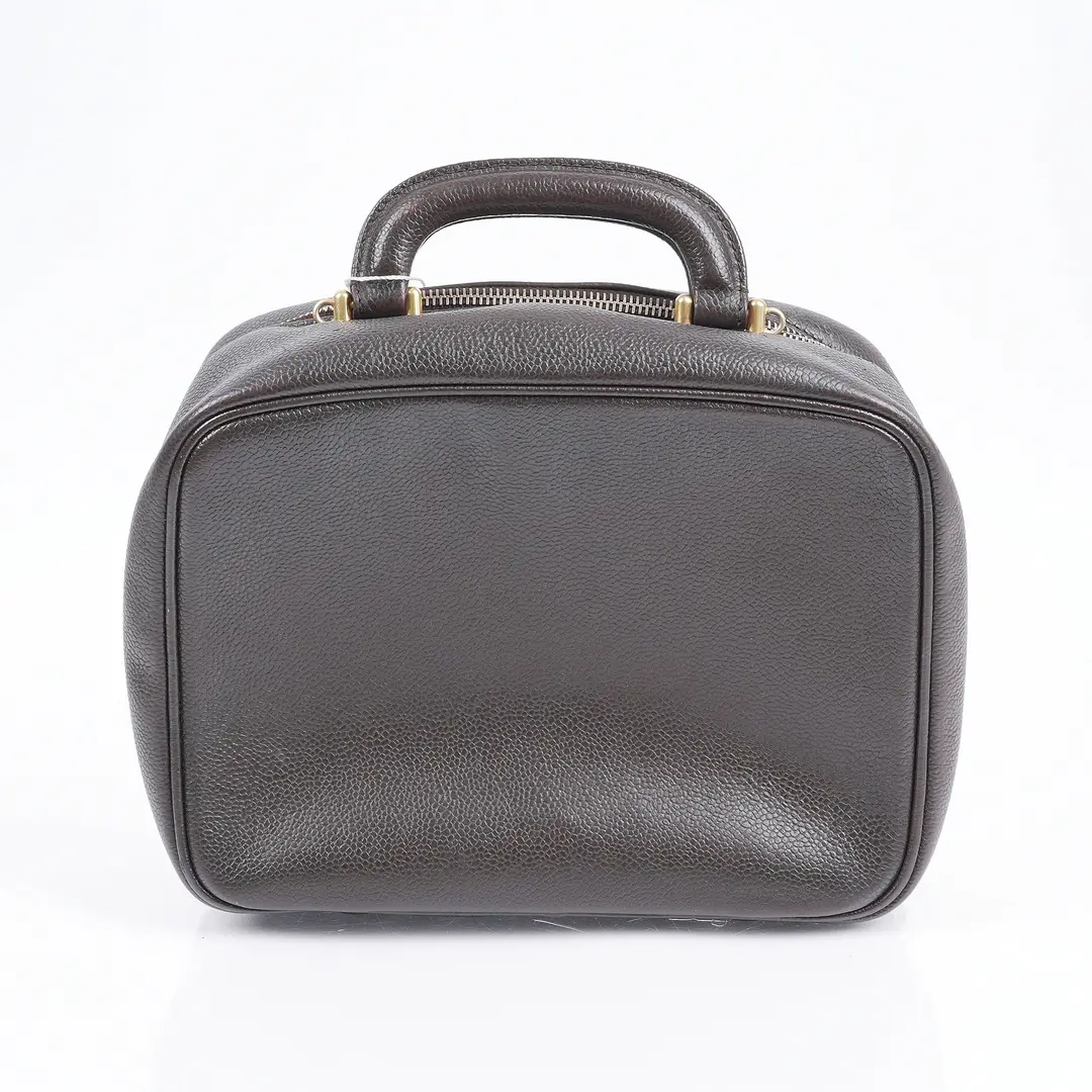 Chanel CC Vanity Case Brown Caviar Leather Bag