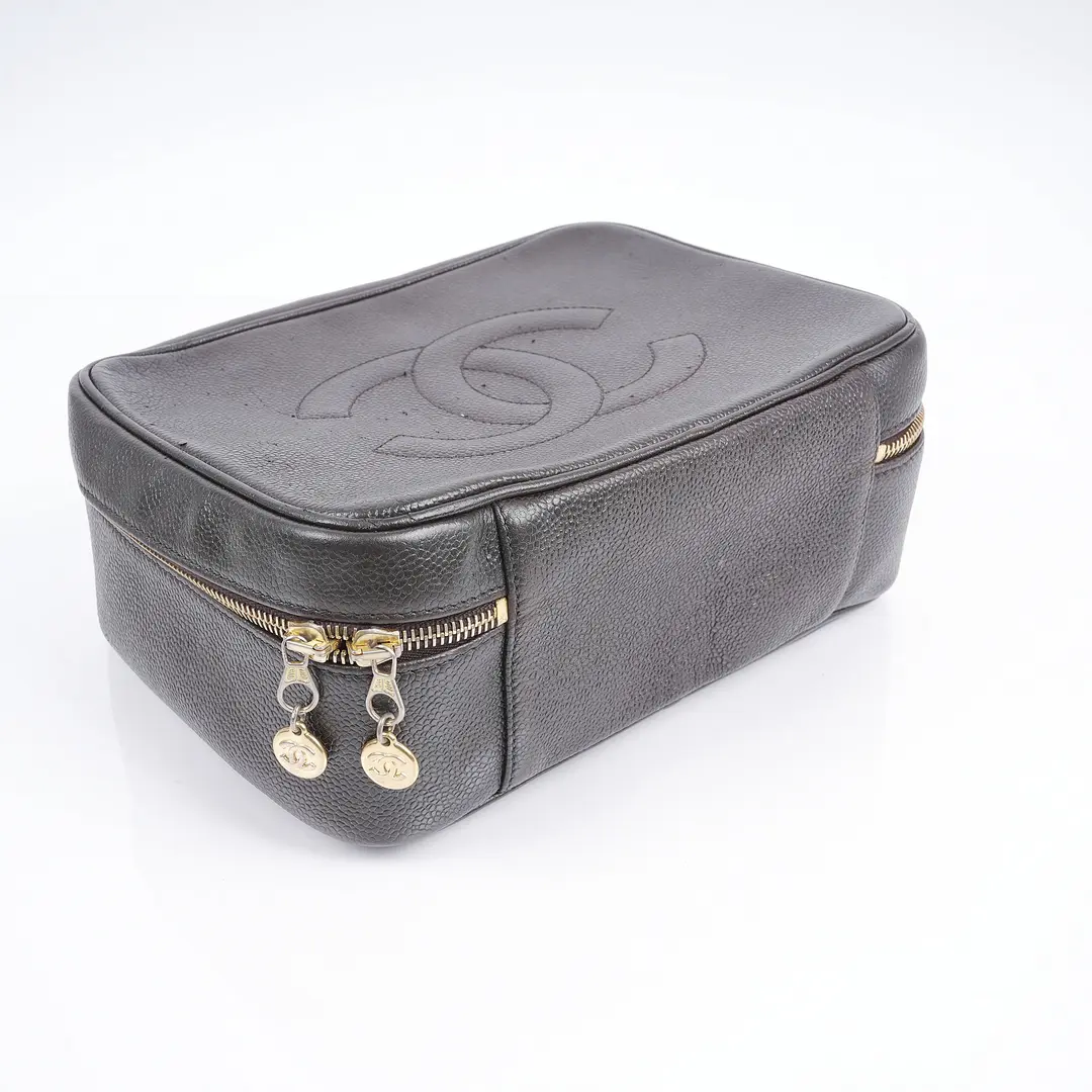 Chanel CC Vanity Case Brown Caviar Leather Bag
