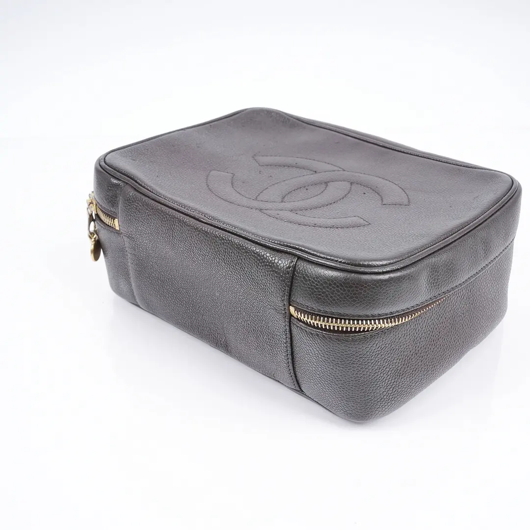 Chanel CC Vanity Case Brown Caviar Leather Bag
