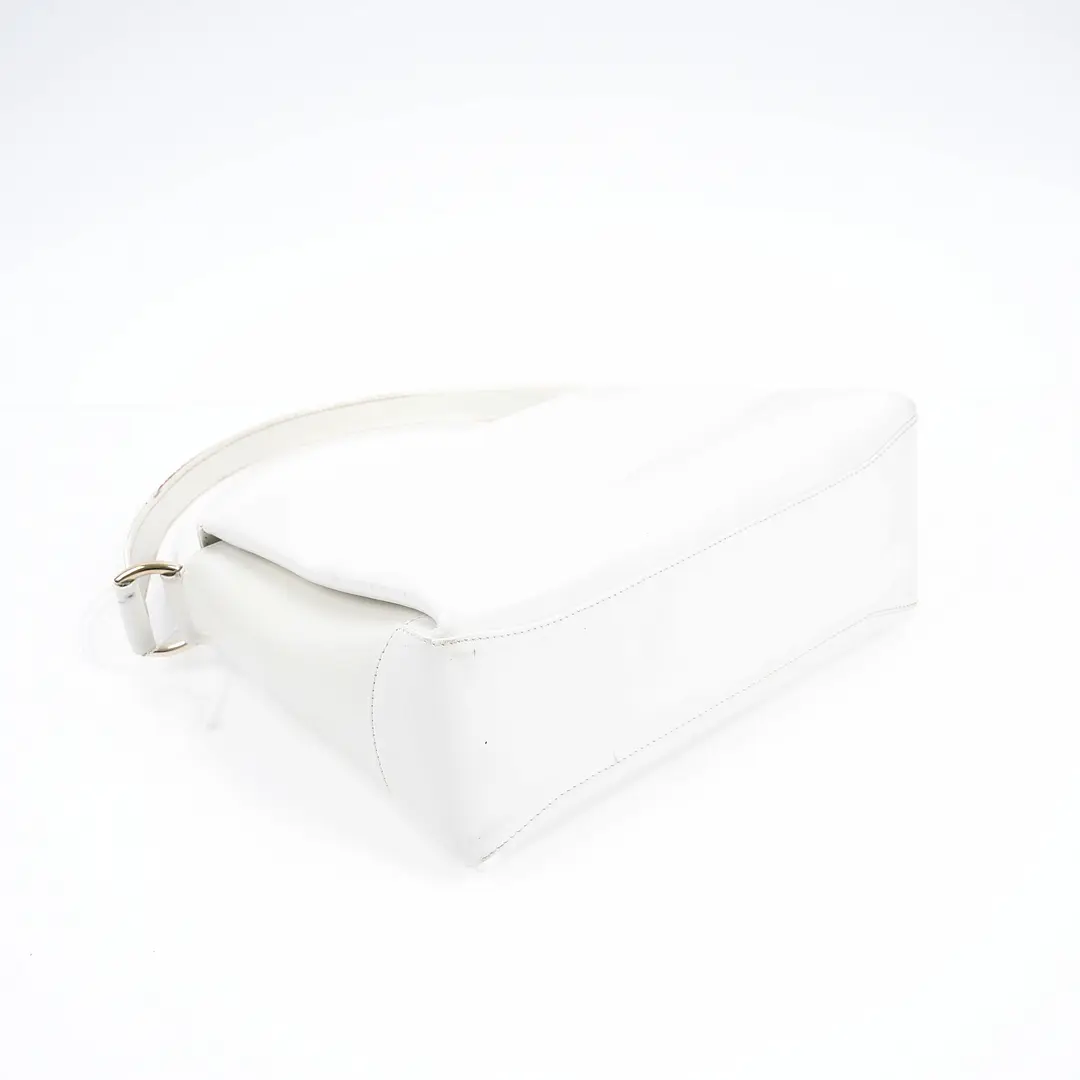 Gucci Vintage Bamboo Turnlock White Leather Shoulder Bag