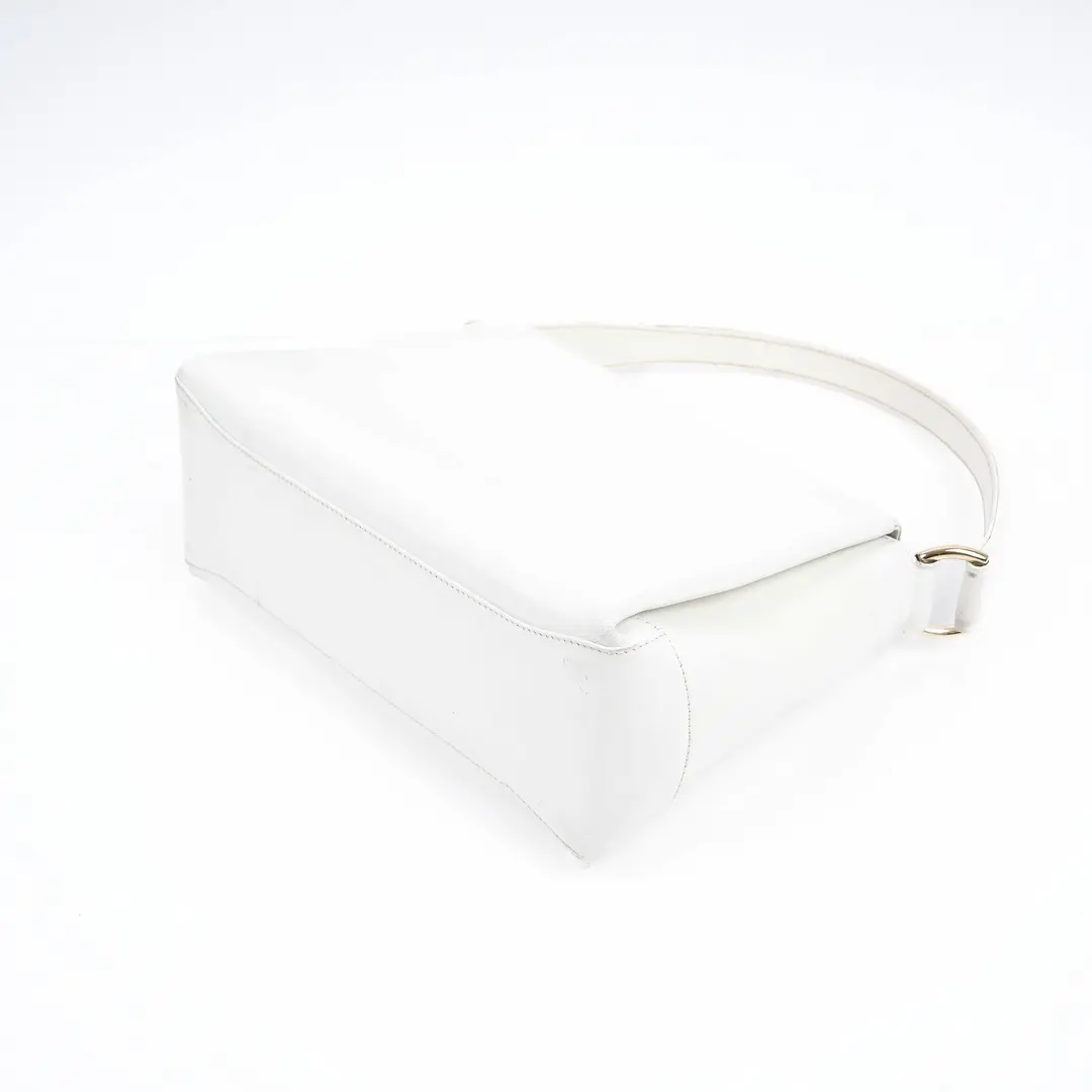 Gucci Vintage Bamboo Turnlock White Leather Shoulder Bag