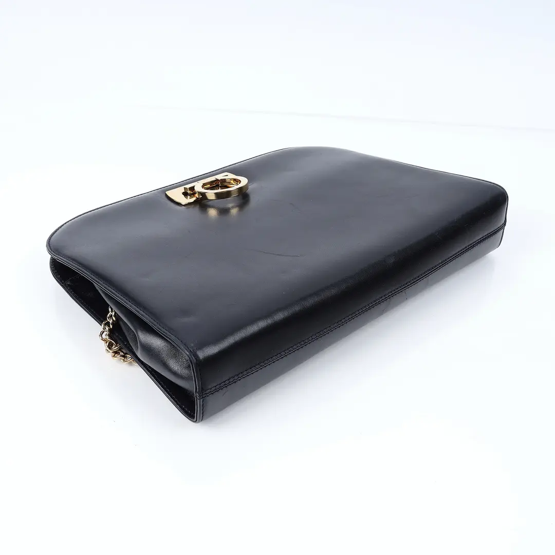 Salvatore Ferragamo Gancini Black Leather Shoulder Bag