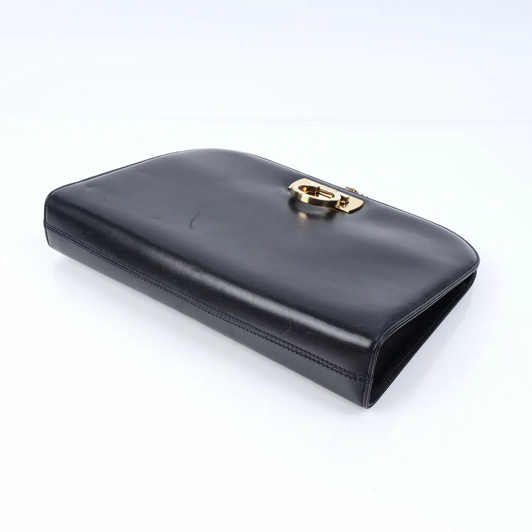 Salvatore Ferragamo Gancini Black Leather Shoulder Bag