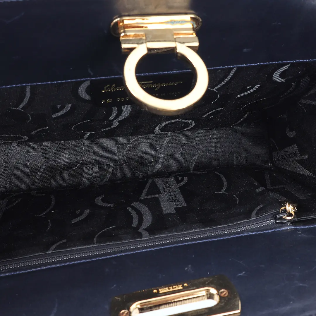 Salvatore Ferragamo Gancini Black Leather Shoulder Bag