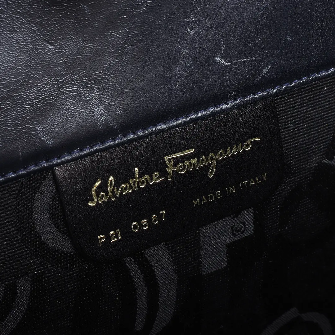 Salvatore Ferragamo Gancini Black Leather Shoulder Bag
