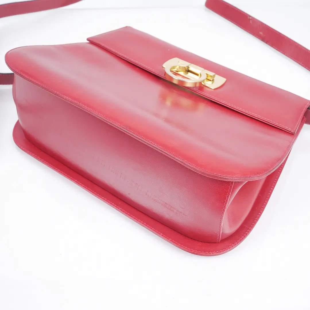 Salvatore Ferragamo Gancini Red Leather Shoulder Bag