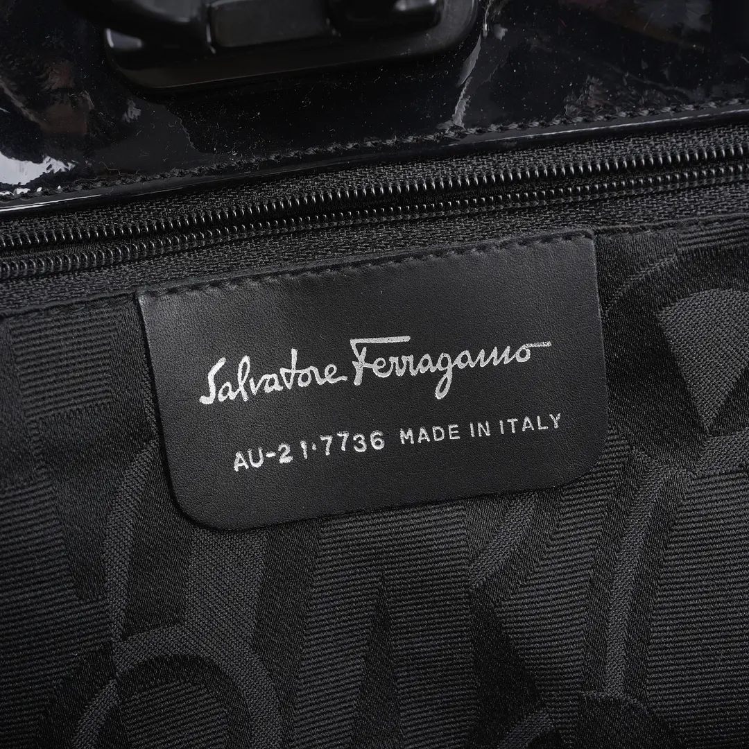 Salvatore Ferragamo Black Patent Leather Tote Bag