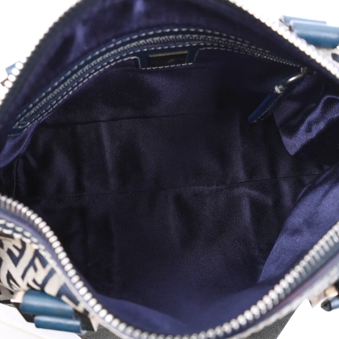 Fendi Zucca Boston Blue Canvas Handbag