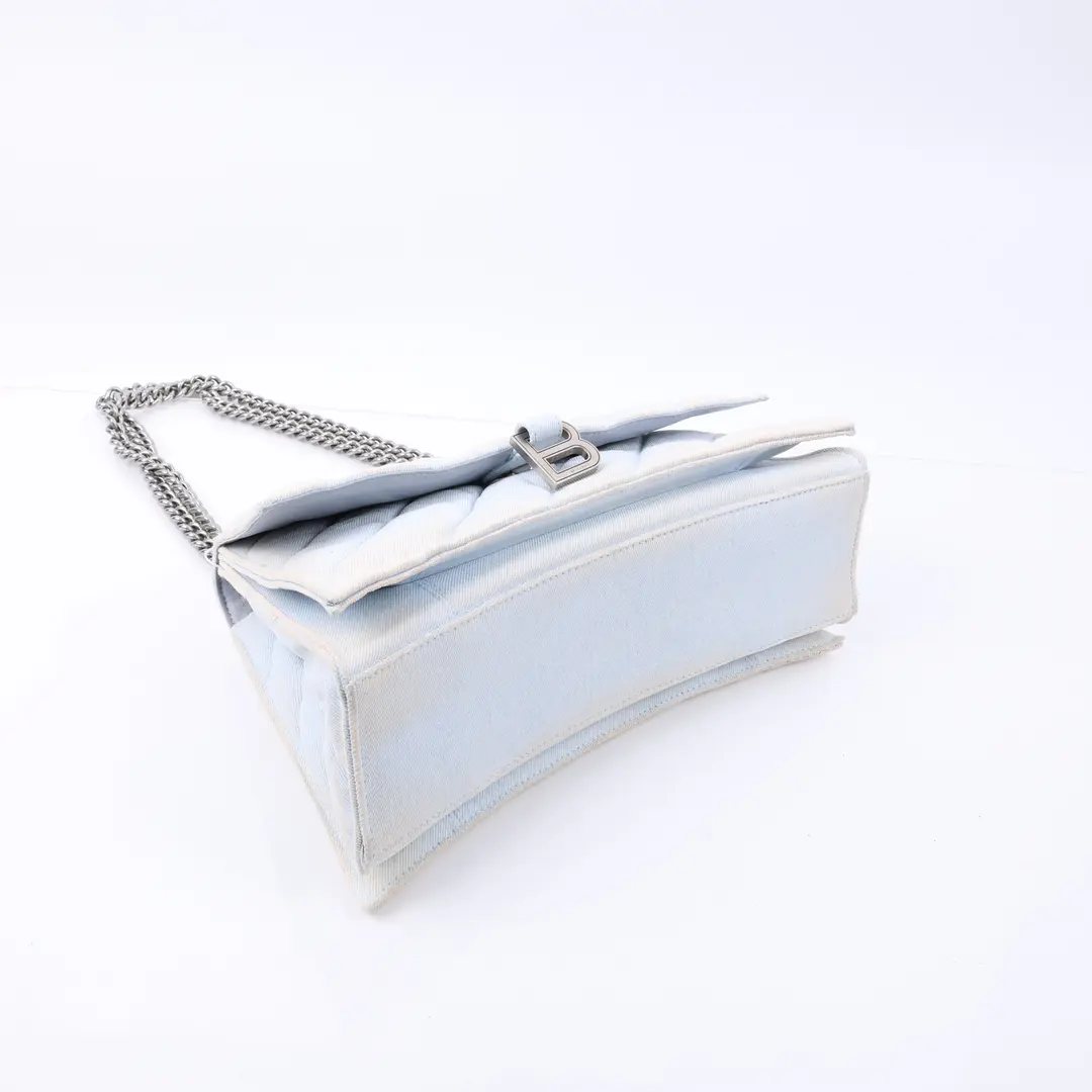 Balenciaga Hourglass Blue Quilted Canvas Shoulder Bag