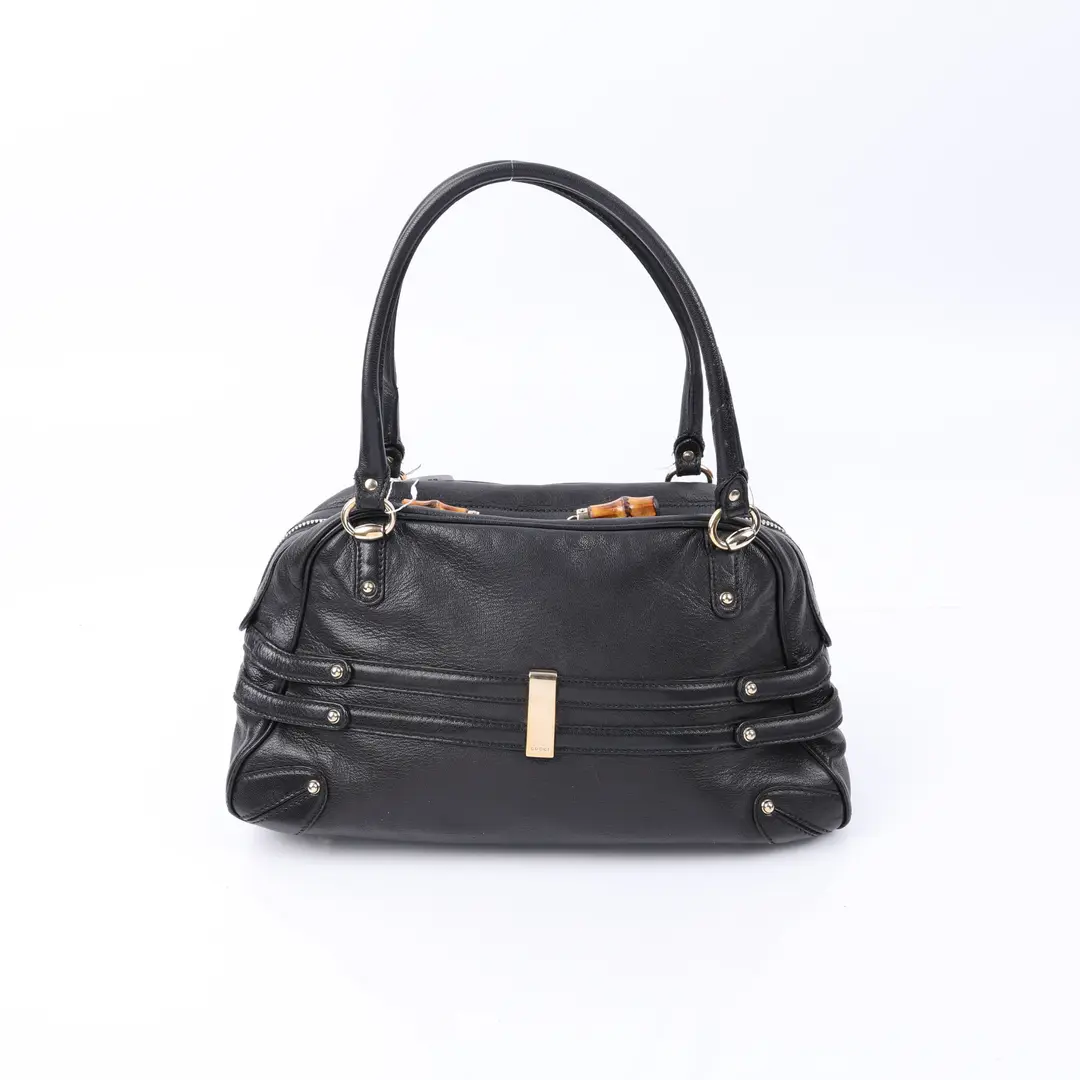 Gucci Bamboo Horsebit Black Leather Shoulder Bag