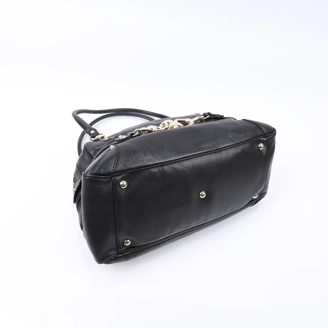 Gucci Bamboo Horsebit Black Leather Shoulder Bag