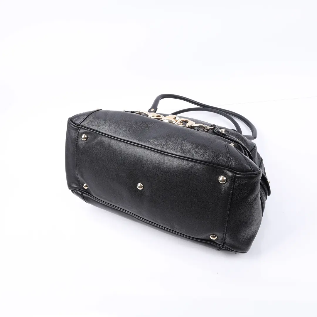Gucci Bamboo Horsebit Black Leather Shoulder Bag