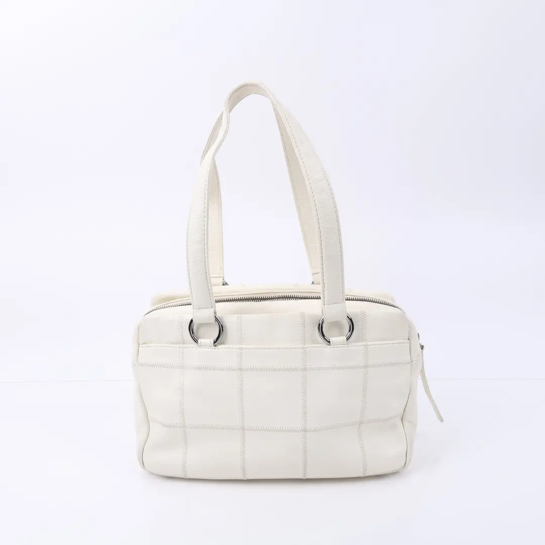 Chanel Chocolate Bar White Leather Shoulder Bag