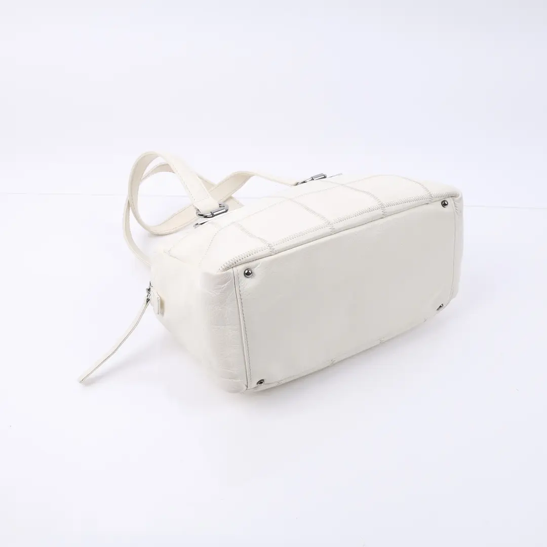 Chanel Chocolate Bar White Leather Shoulder Bag