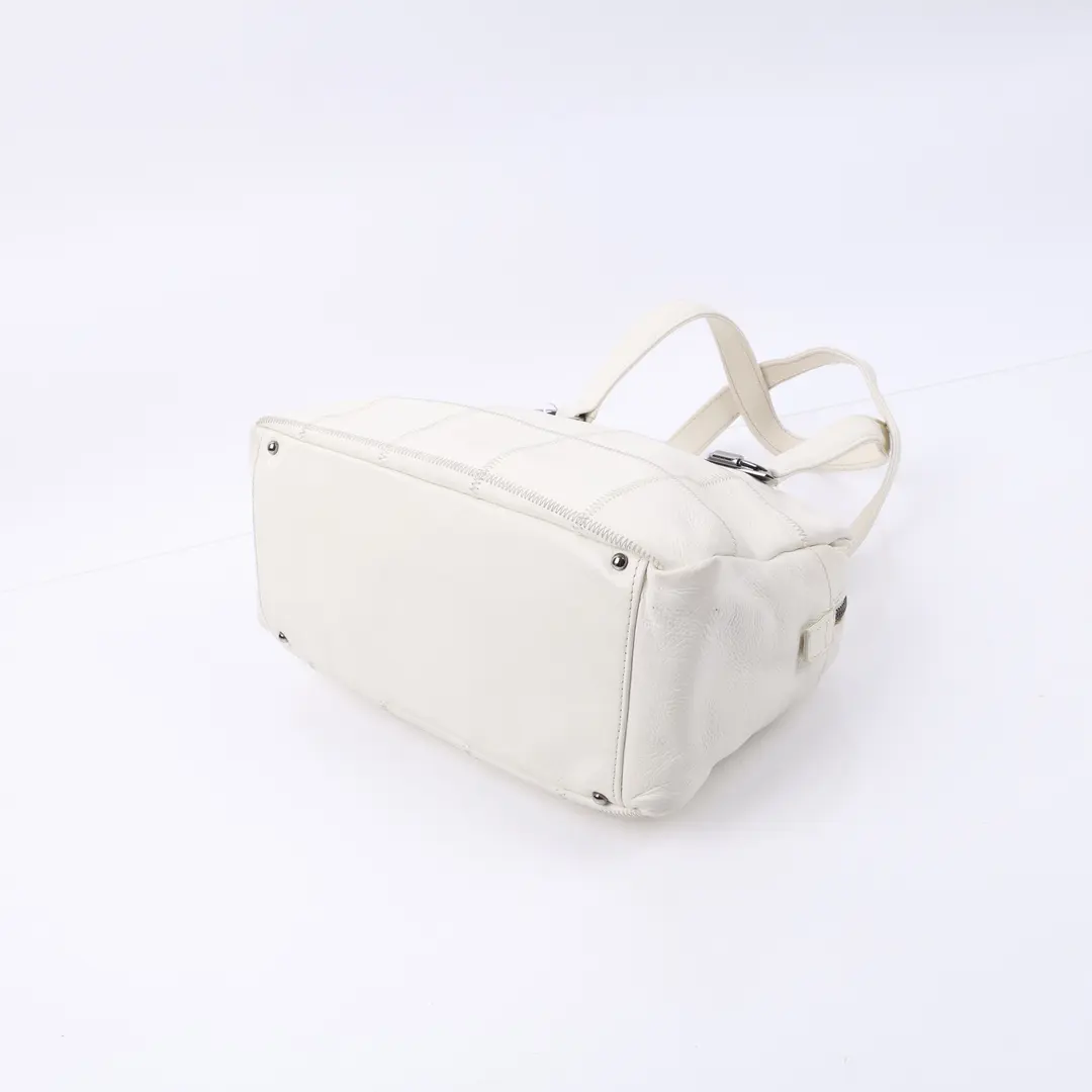Chanel Chocolate Bar White Leather Shoulder Bag