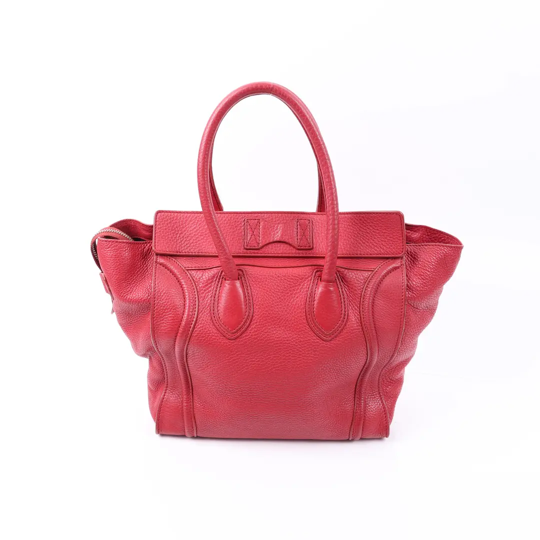 Celine Luggage Red Drummed Leather Tote Bag